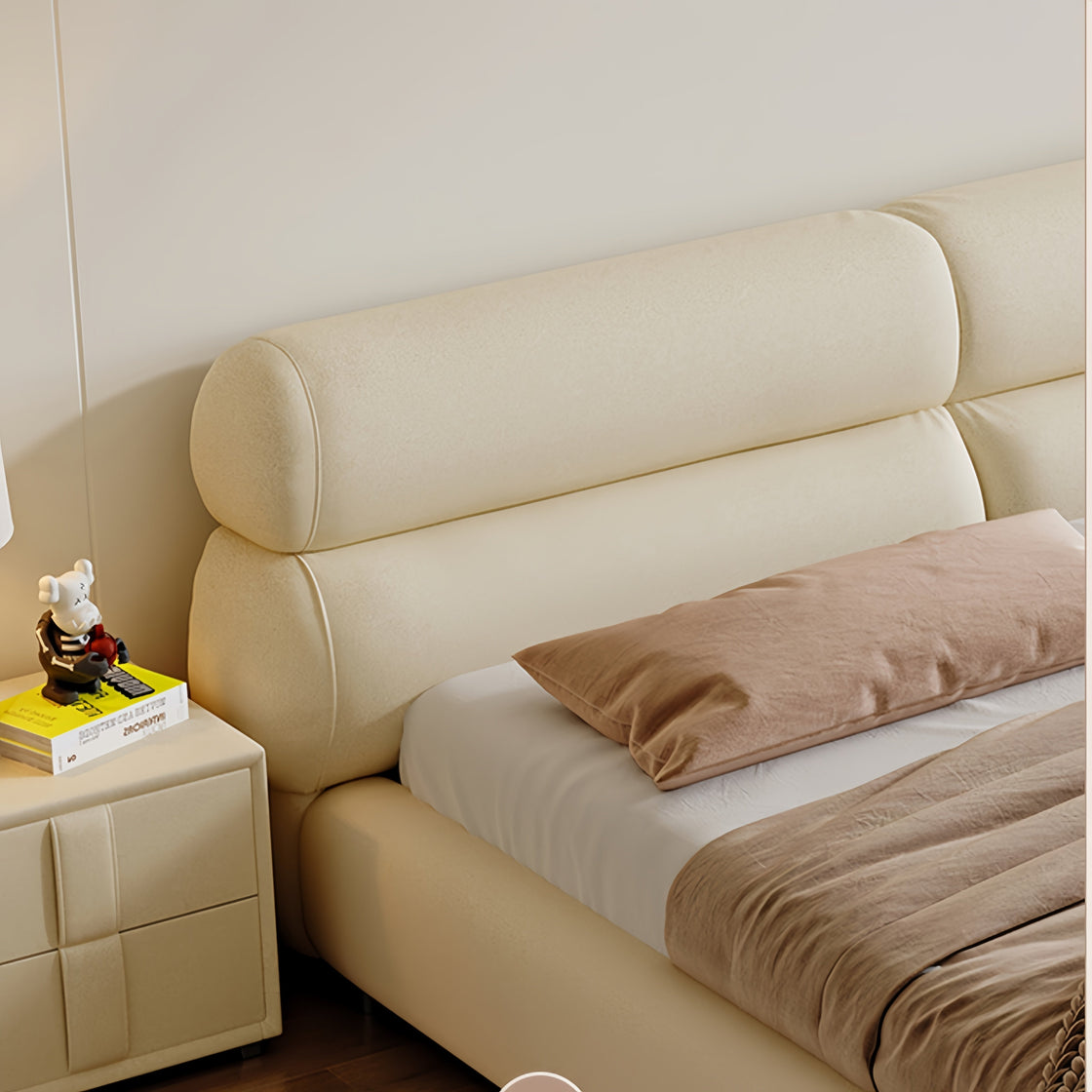 Bed Frame Velvet Fabric Platform Bed Thick Padded Headboard Premium Wooden Frame Bedroom Apartments Furniture