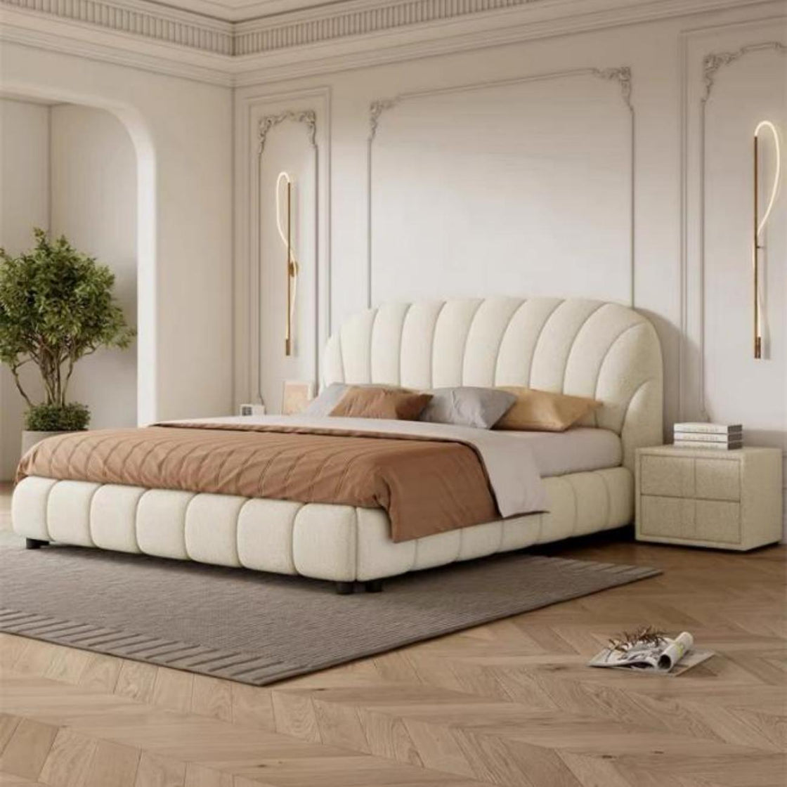 Bed Frame Fleece Fabric Platform Bed Thick Padded Headboard Footboard Premium Wooden Frame Hotels Apartments