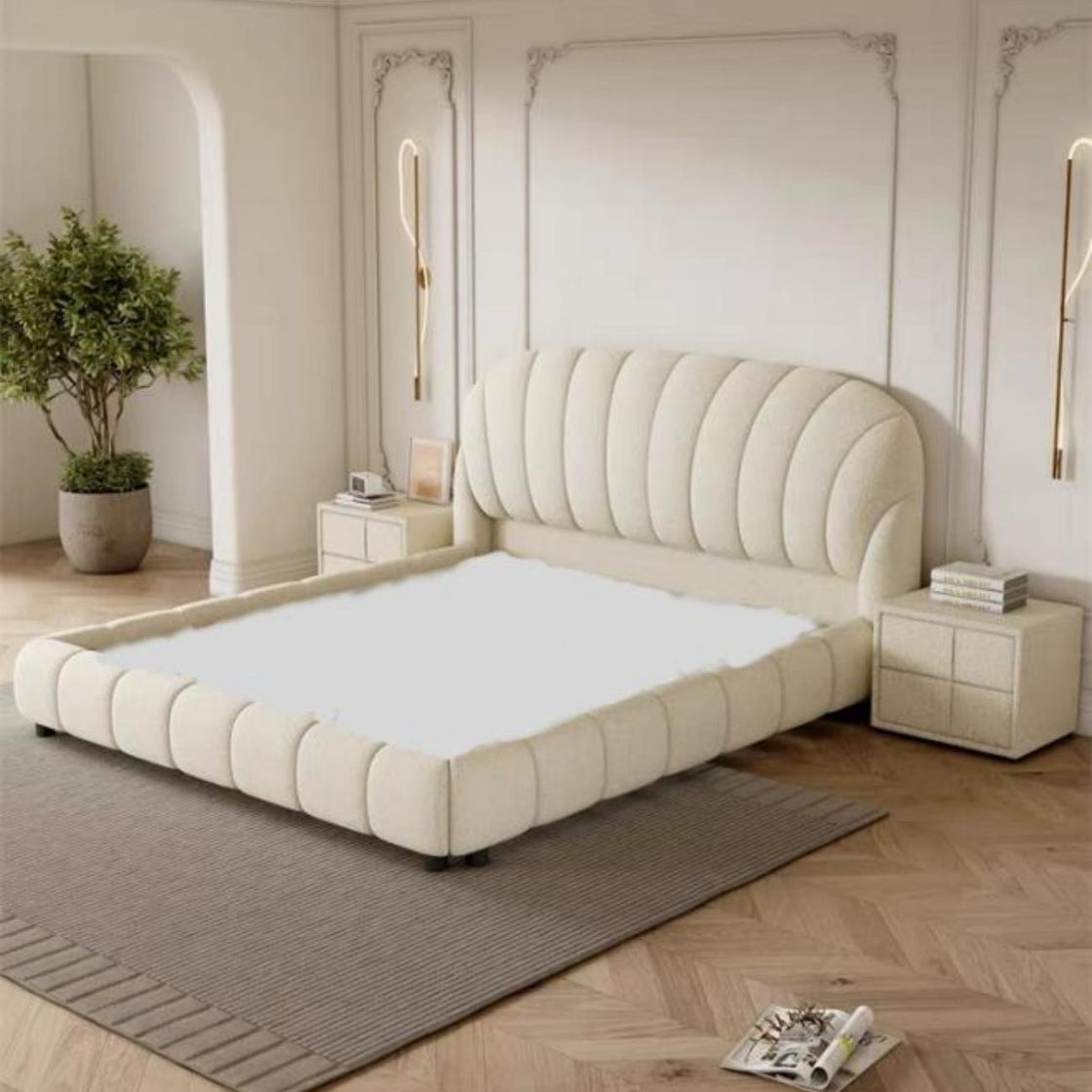 Bed Frame Fleece Fabric Platform Bed Thick Padded Headboard Footboard Premium Wooden Frame Hotels Apartments
