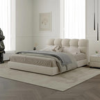 Bed Frame Velvet Fabric Platform Bed Thick Padded Headboard Premium Wooden Frame Bedroom Apartments Furniture