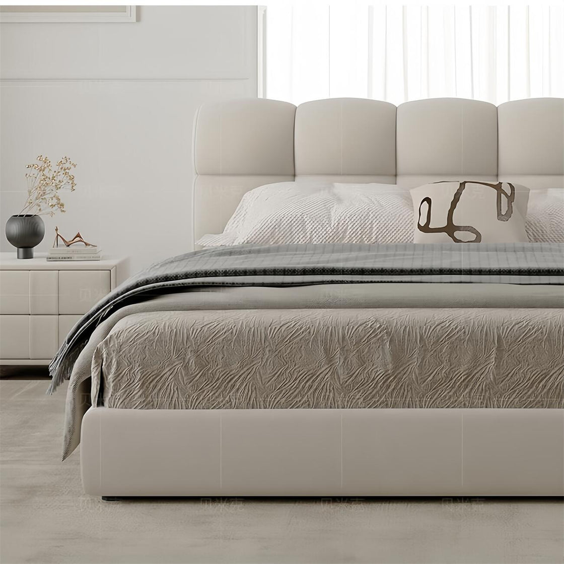 Bed Frame Velvet Fabric Platform Bed Thick Padded Headboard Premium Wooden Frame Bedroom Apartments Furniture