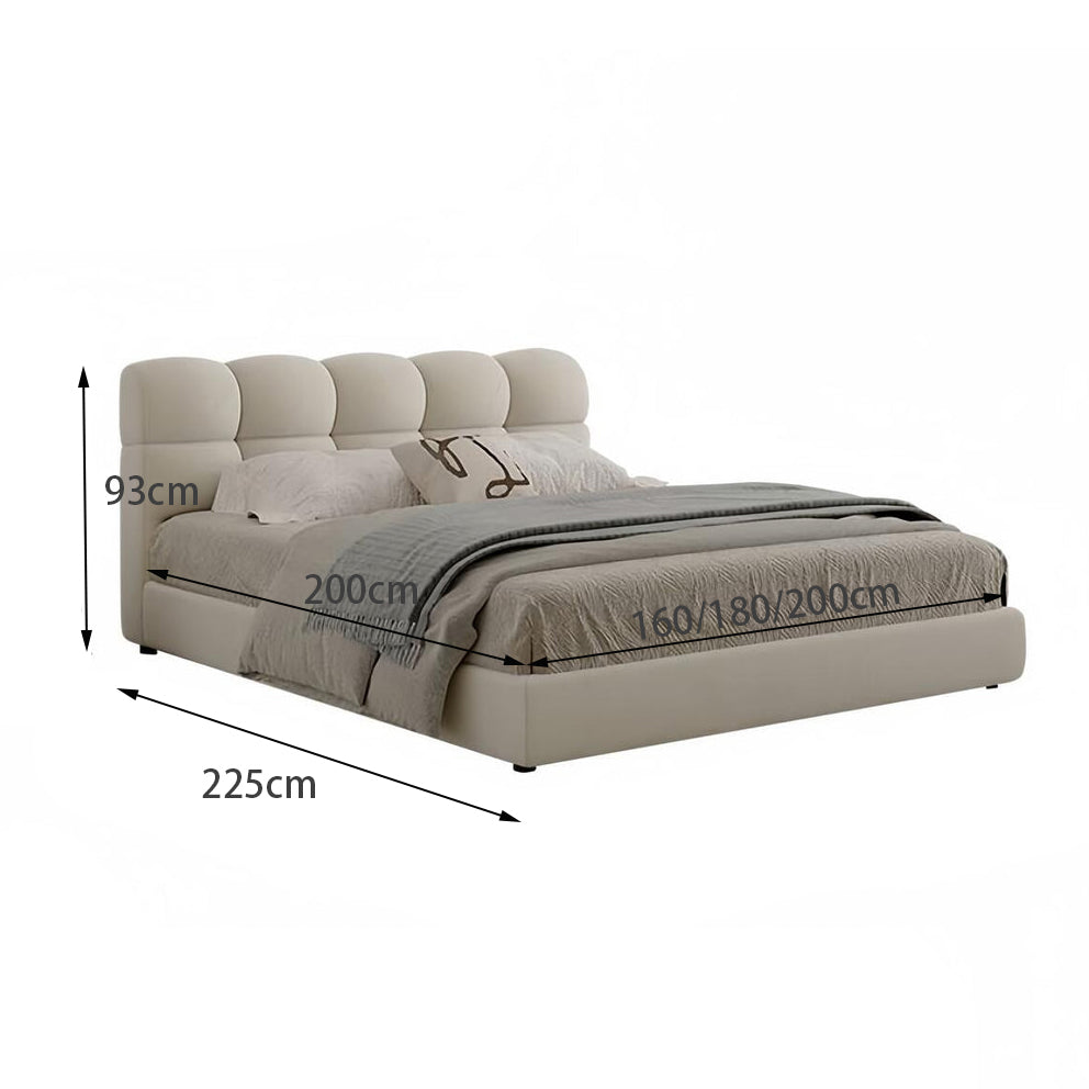 Bed Frame Velvet Fabric Platform Bed Thick Padded Headboard Premium Wooden Frame Bedroom Apartments Furniture