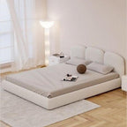Bed Frame Fleece Fabric Platform Bed Thick Padded Headboard Premium Wooden Frame Bedroom Apartments Furniture