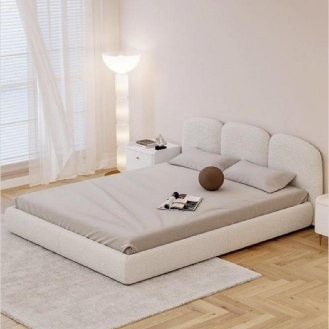 Bed Frame Fleece Fabric Platform Bed Thick Padded Headboard Premium Wooden Frame Bedroom Apartments Furniture