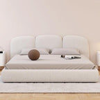 Bed Frame Fleece Fabric Platform Bed Thick Padded Headboard Premium Wooden Frame Bedroom Apartments Furniture