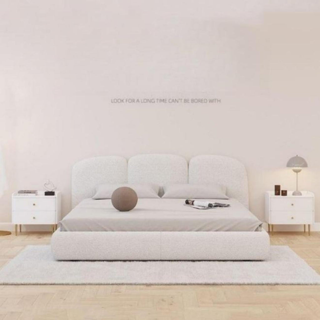 Bed Frame Fleece Fabric Platform Bed Thick Padded Headboard Premium Wooden Frame Bedroom Apartments Furniture