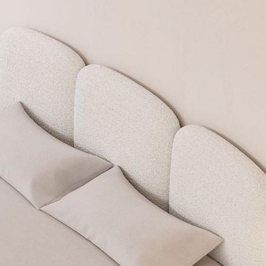 Bed Frame Fleece Fabric Platform Bed Thick Padded Headboard Premium Wooden Frame Bedroom Apartments Furniture
