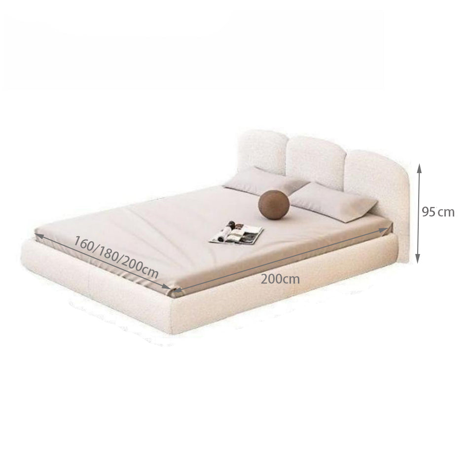 Bed Frame Fleece Fabric Platform Bed Thick Padded Headboard Premium Wooden Frame Bedroom Apartments Furniture