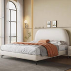 Bed Frame Leather Fabric Platform Bed Thick Padded Headboard Premium Wooden Frame Bedroom Apartments Furniture