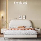 Bed Frame Leather Fabric Platform Bed Thick Padded Headboard Premium Wooden Frame Bedroom Apartments Furniture