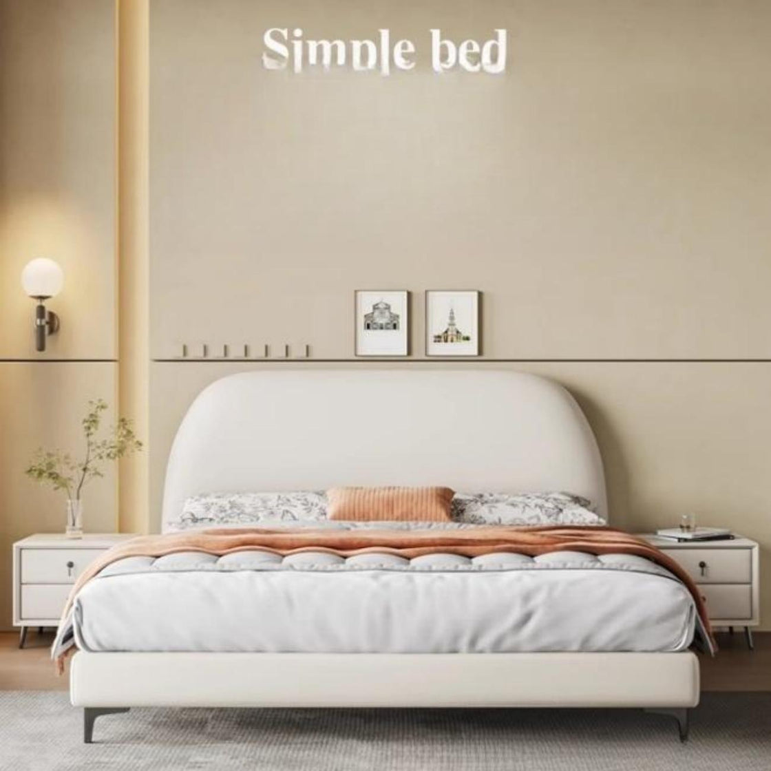 Bed Frame Leather Fabric Platform Bed Thick Padded Headboard Premium Wooden Frame Bedroom Apartments Furniture