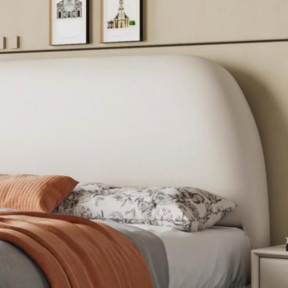 Bed Frame Leather Fabric Platform Bed Thick Padded Headboard Premium Wooden Frame Bedroom Apartments Furniture