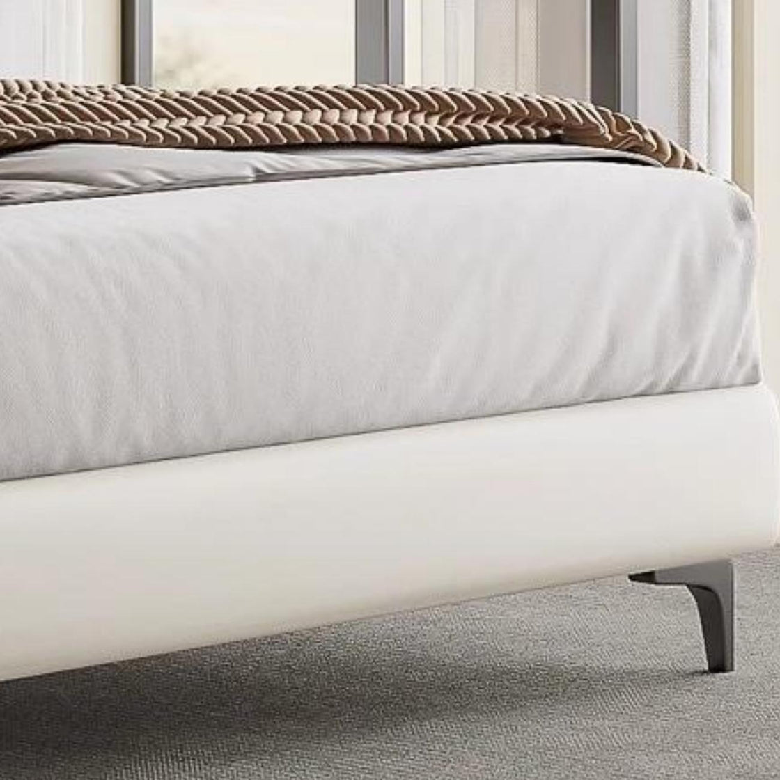 Bed Frame Leather Fabric Platform Bed Thick Padded Headboard Premium Wooden Frame Bedroom Apartments Furniture