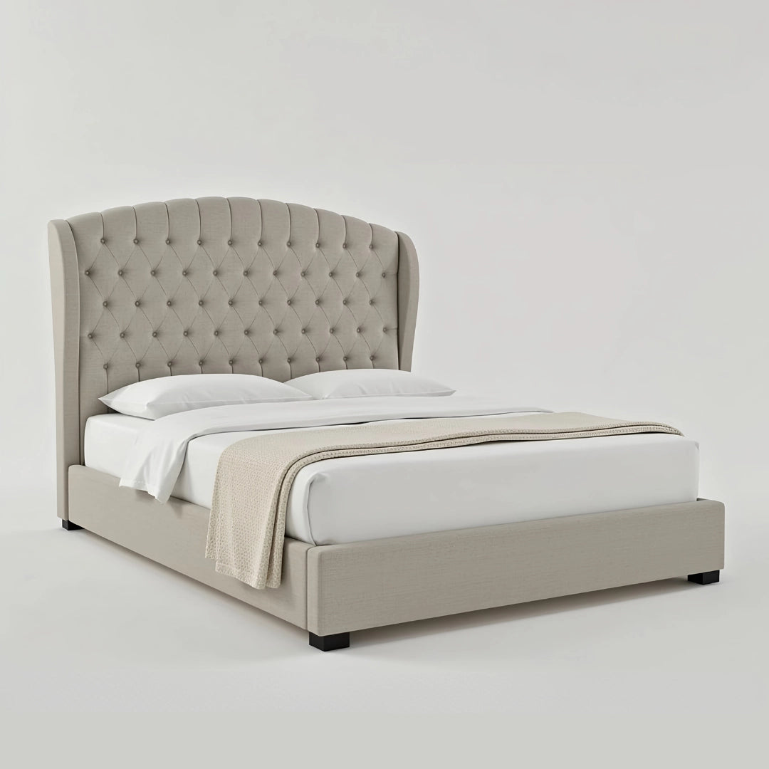 Upholstered Platform Bed - Custom Sizes & Colors, Handcrafted Classic Button-Tufted Fleece Bed Frame - King/Queen/Super King & Custom