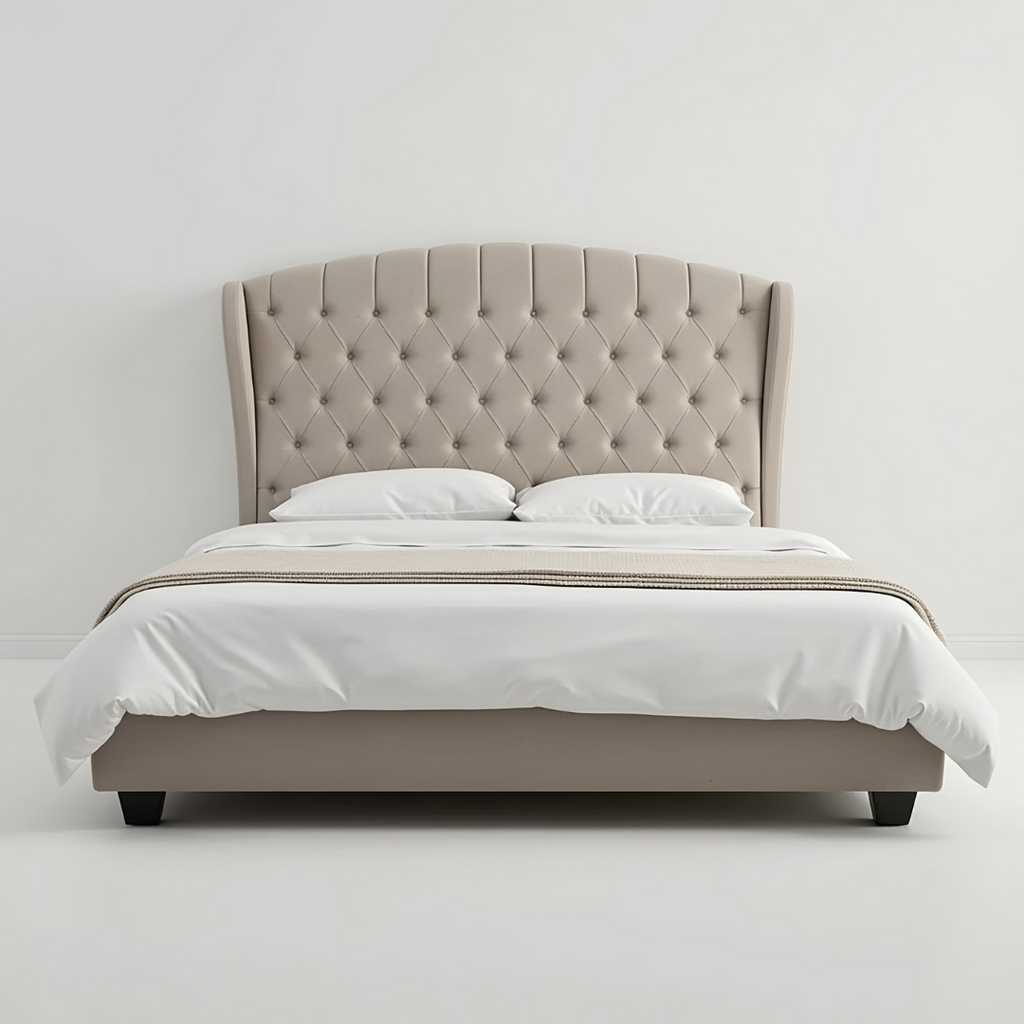Upholstered Platform Bed - Custom Sizes & Colors, Handcrafted Classic Button-Tufted Fleece Bed Frame - King/Queen/Super King & Custom