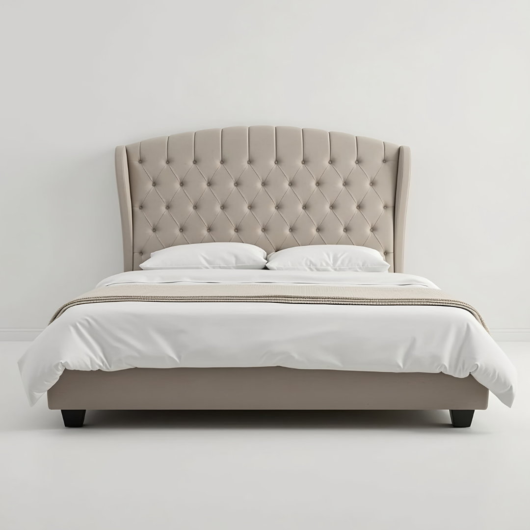 Upholstered Platform Bed - Custom Sizes & Colors, Handcrafted Classic Button-Tufted Fleece Bed Frame - King/Queen/Super King & Custom