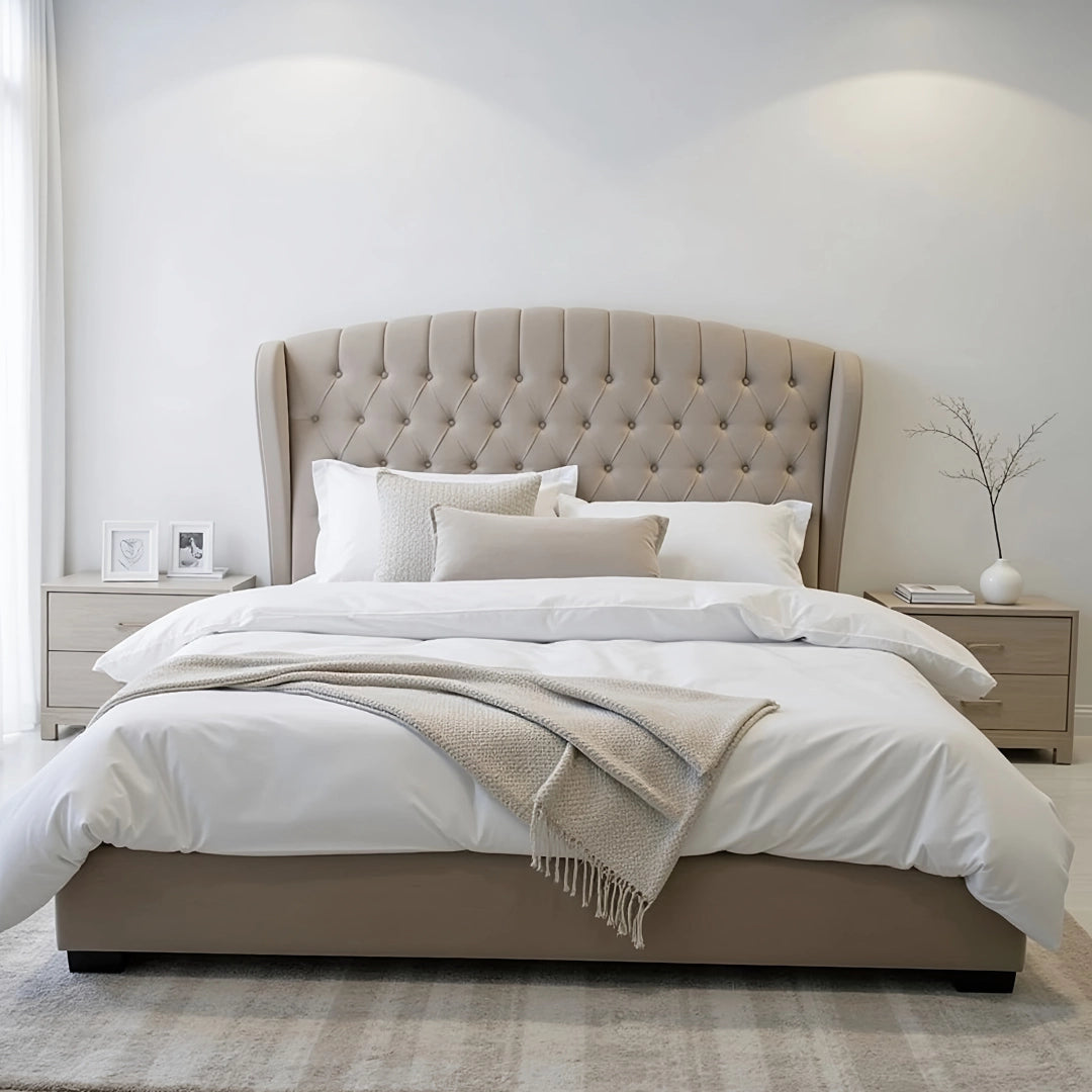 Upholstered Platform Bed - Custom Sizes & Colors, Handcrafted Classic Button-Tufted Fleece Bed Frame - King/Queen/Super King & Custom