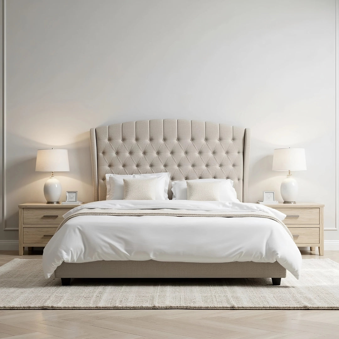 Upholstered Platform Bed - Custom Sizes & Colors, Handcrafted Classic Button-Tufted Fleece Bed Frame - King/Queen/Super King & Custom