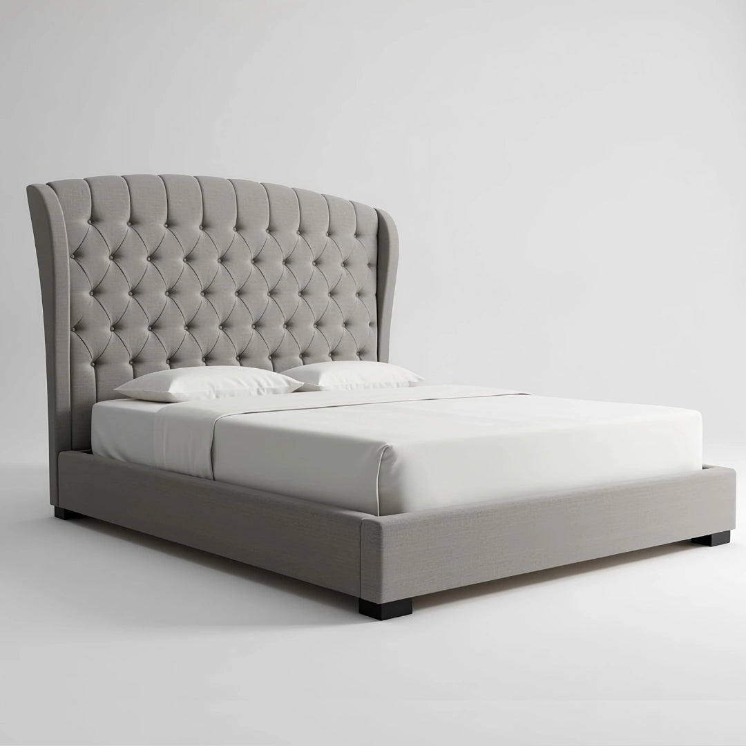 Upholstered Platform Bed - Custom Sizes & Colors, Handcrafted Classic Button-Tufted Fleece Bed Frame - King/Queen/Super King & Custom