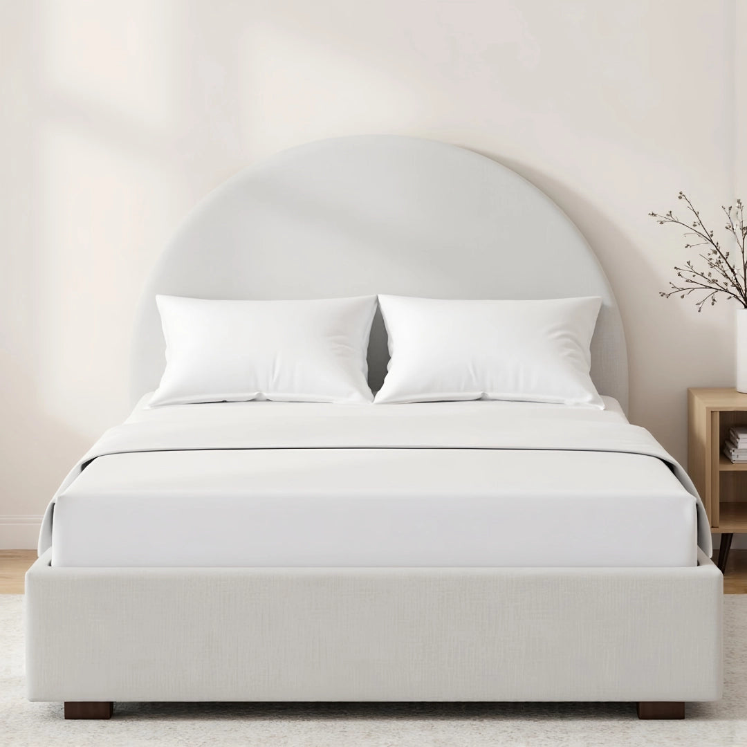 MAPLE HOME DECORATION Moon Rounded Headboard Upholstered Bed Frame - Custom Sizes