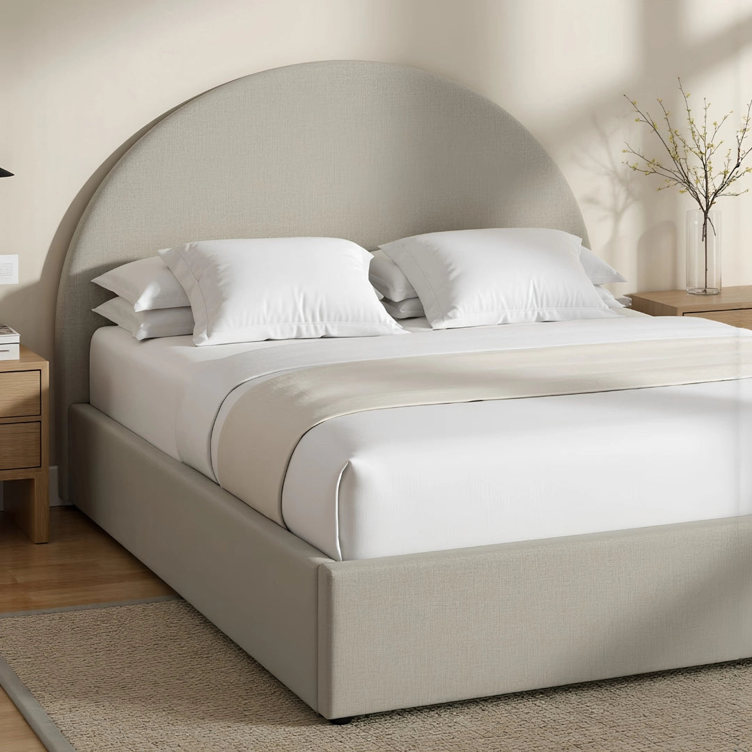 MAPLE HOME DECORATION Moon Rounded Headboard Upholstered Bed Frame - Custom Sizes