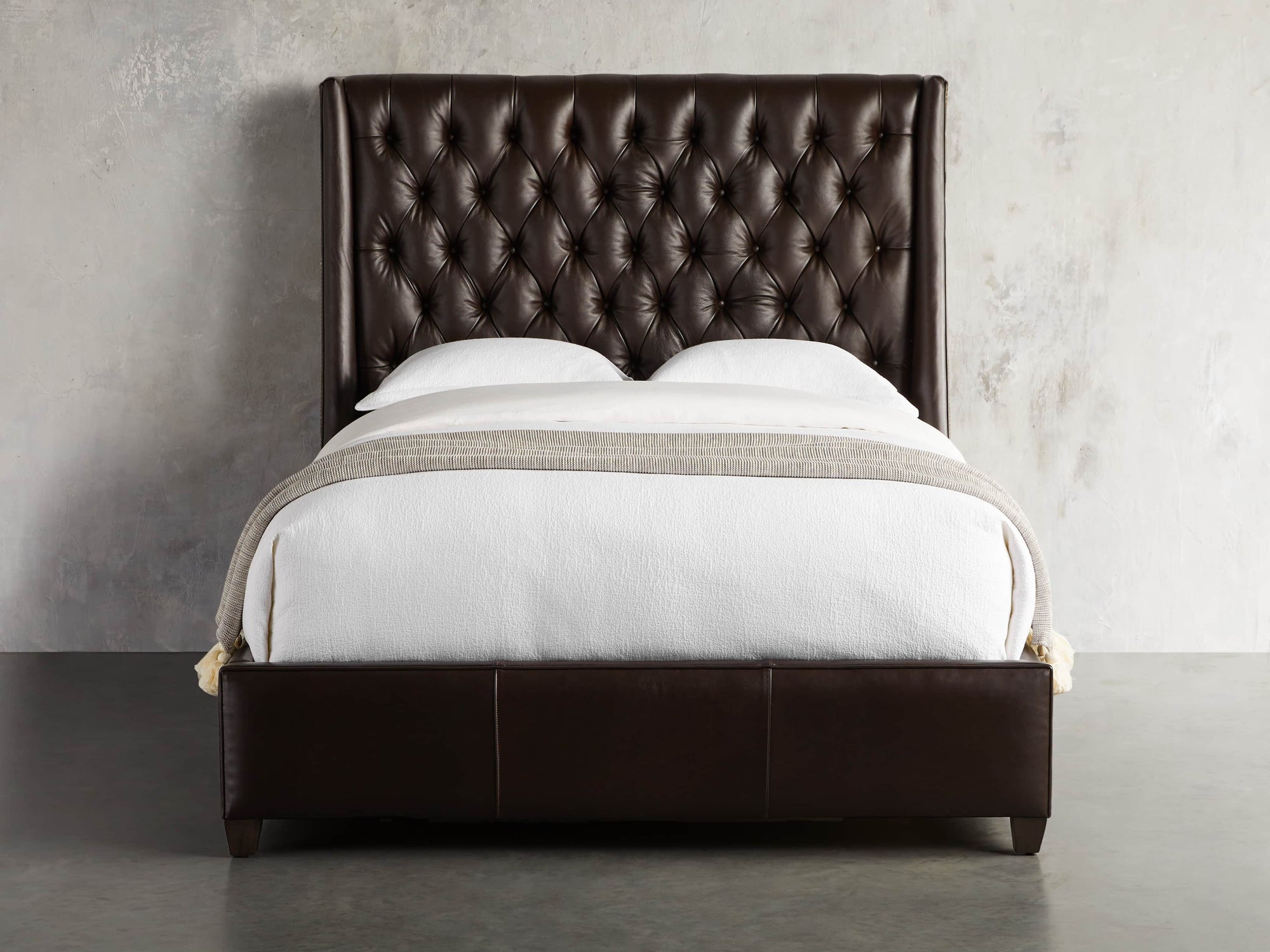 MAPLE HOME DECORATION Tufted Leather Upholstered Bed - Custom Sizes
