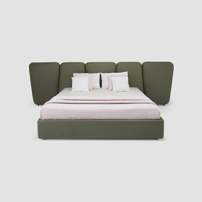 MAPLE HOME DECORATION Half-Leather Storage Bed with Long Headboard - Custom Sizes
