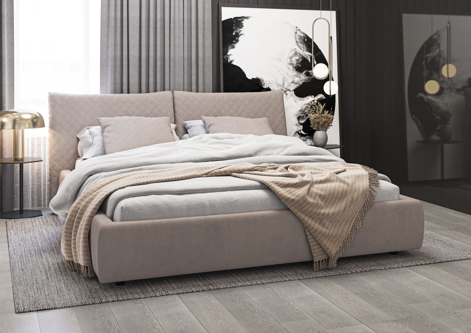 MAPLE HOME Custom Upholstered Bed Frame ¨C Modern Style with Leather/Velvet/Fabric Options