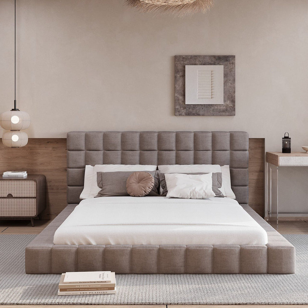 MAPLE HOME Custom Upholstered Bed Frame ¨C Modern Style with Leather/Velvet/Fabric Options