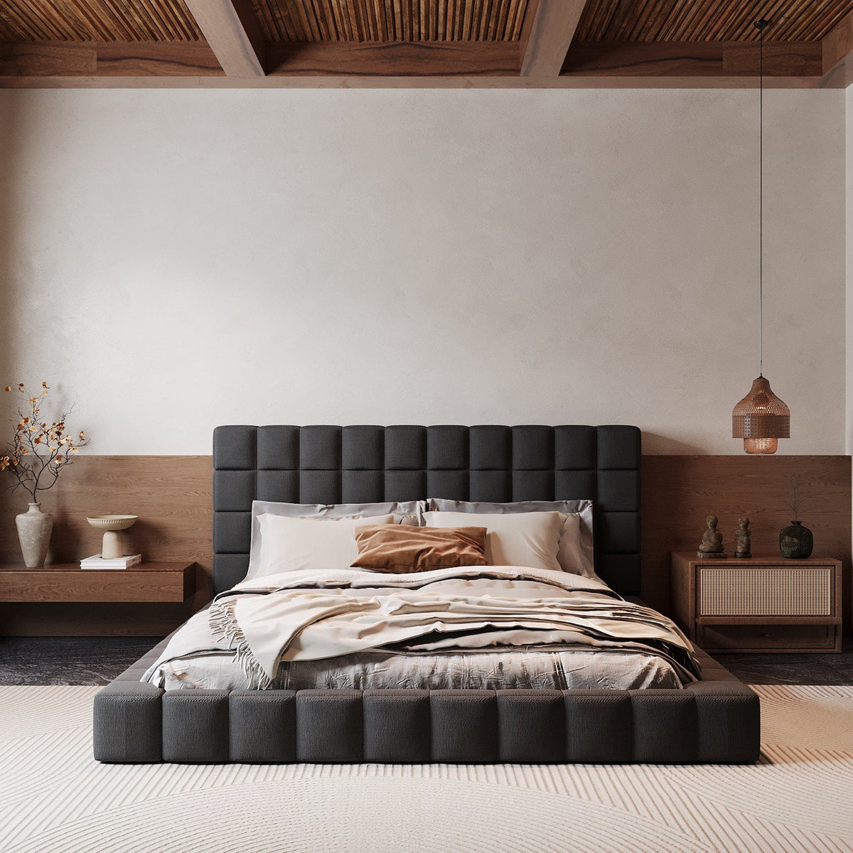 MAPLE HOME Custom Upholstered Bed Frame ¨C Modern Style with Leather/Velvet/Fabric Options