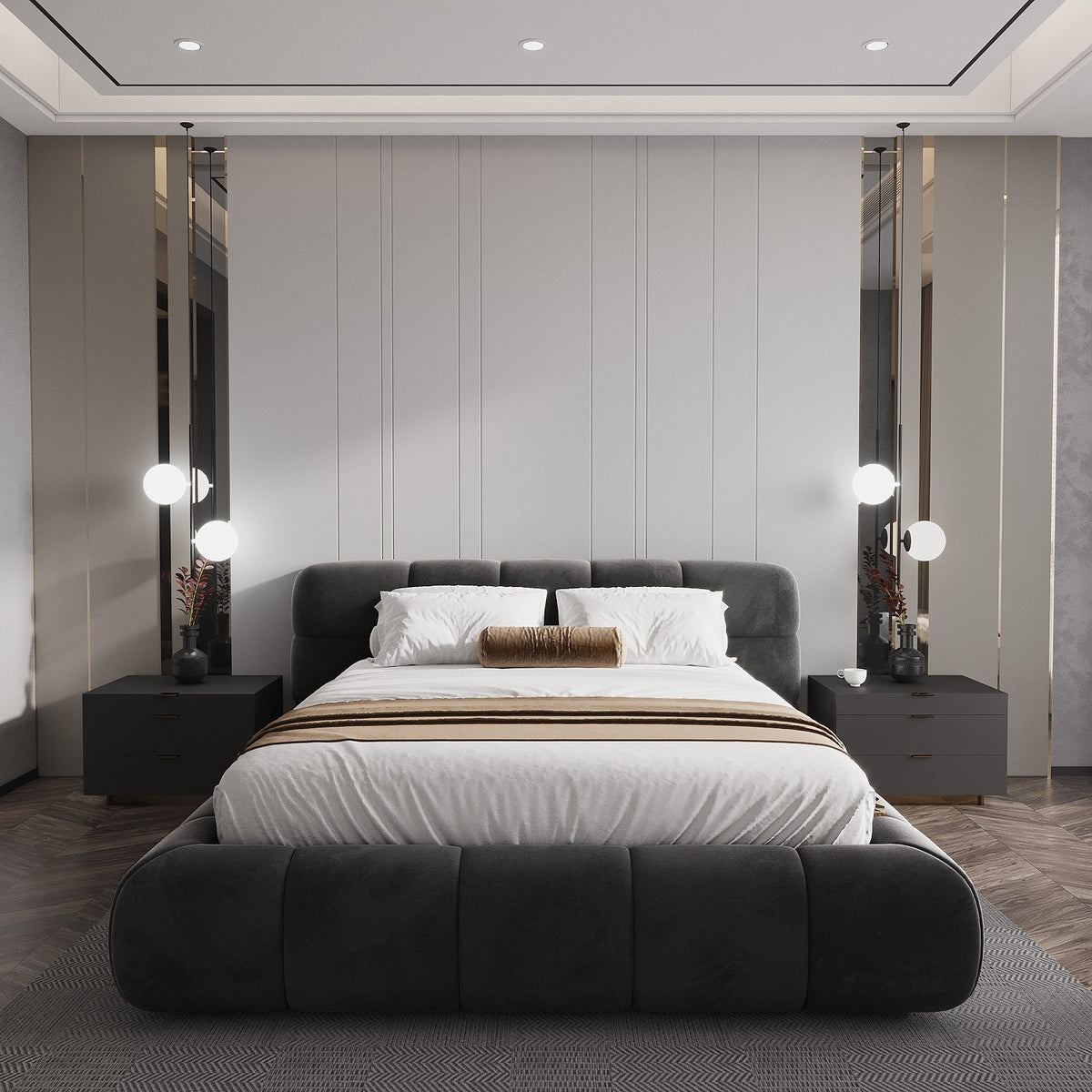 MAPLE HOME Custom Upholstered Bed Frame ¨C Modern Style with Leather/Velvet/Fabric Options