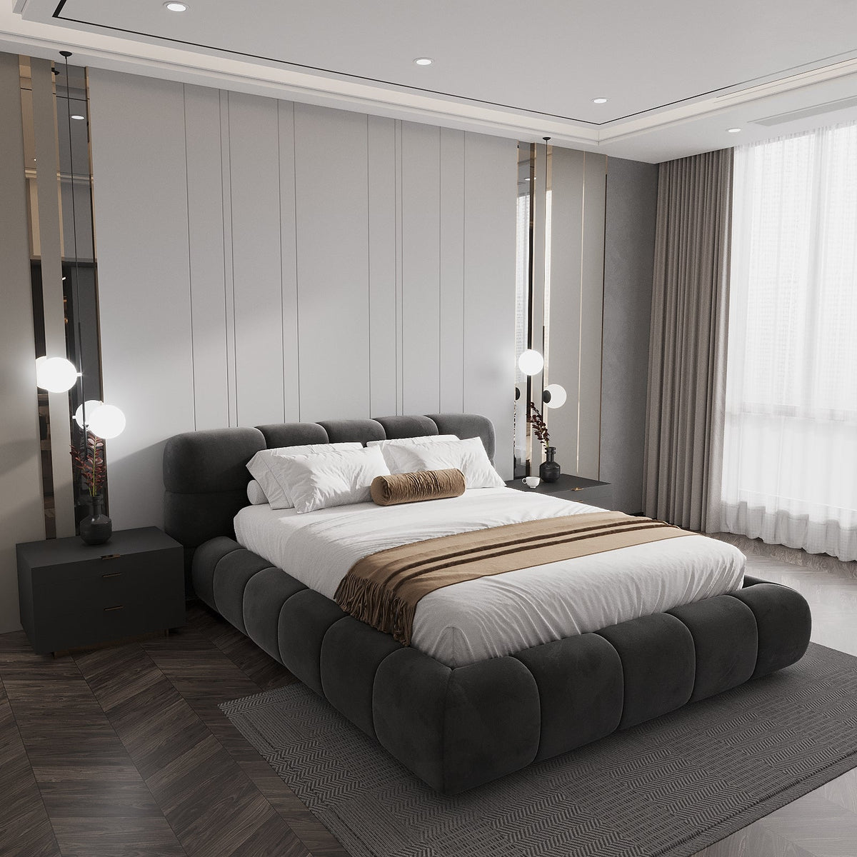 MAPLE HOME Custom Upholstered Bed Frame ¨C Modern Style with Leather/Velvet/Fabric Options