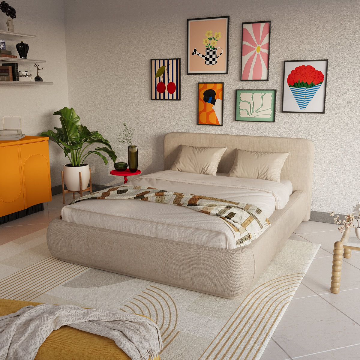 MAPLE HOME Custom Upholstered Bed Frame ¨C Modern Style with Leather/Velvet/Fabric Options