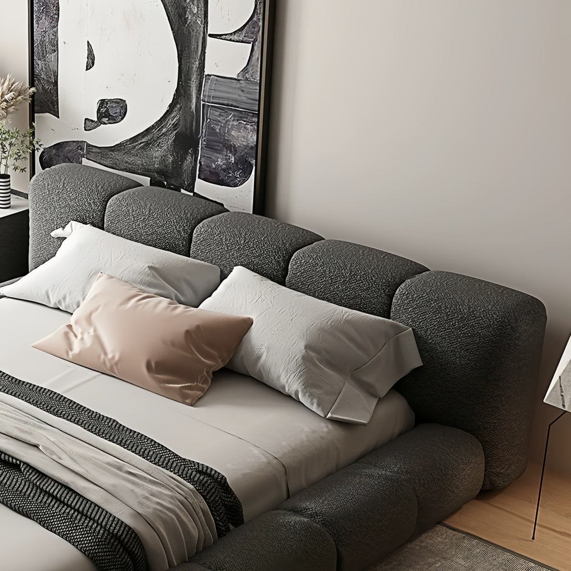 Maple Home Upholstered Bed Frame ¨C Custom Sizes & Colors, Vertical Stripes, UAE-Made