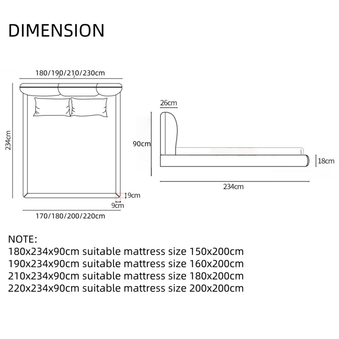 Maple Home Upholstered Bed Frame ¨C Custom Sizes & Colors, Vertical Stripes, UAE-Made