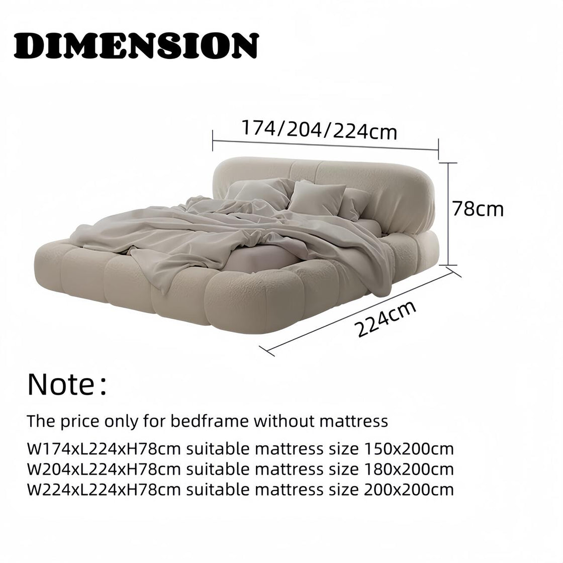 Maple Home Upholstered Bed Frame ¨C Custom Sizes & Colors, Vertical Stripes, UAE-Made