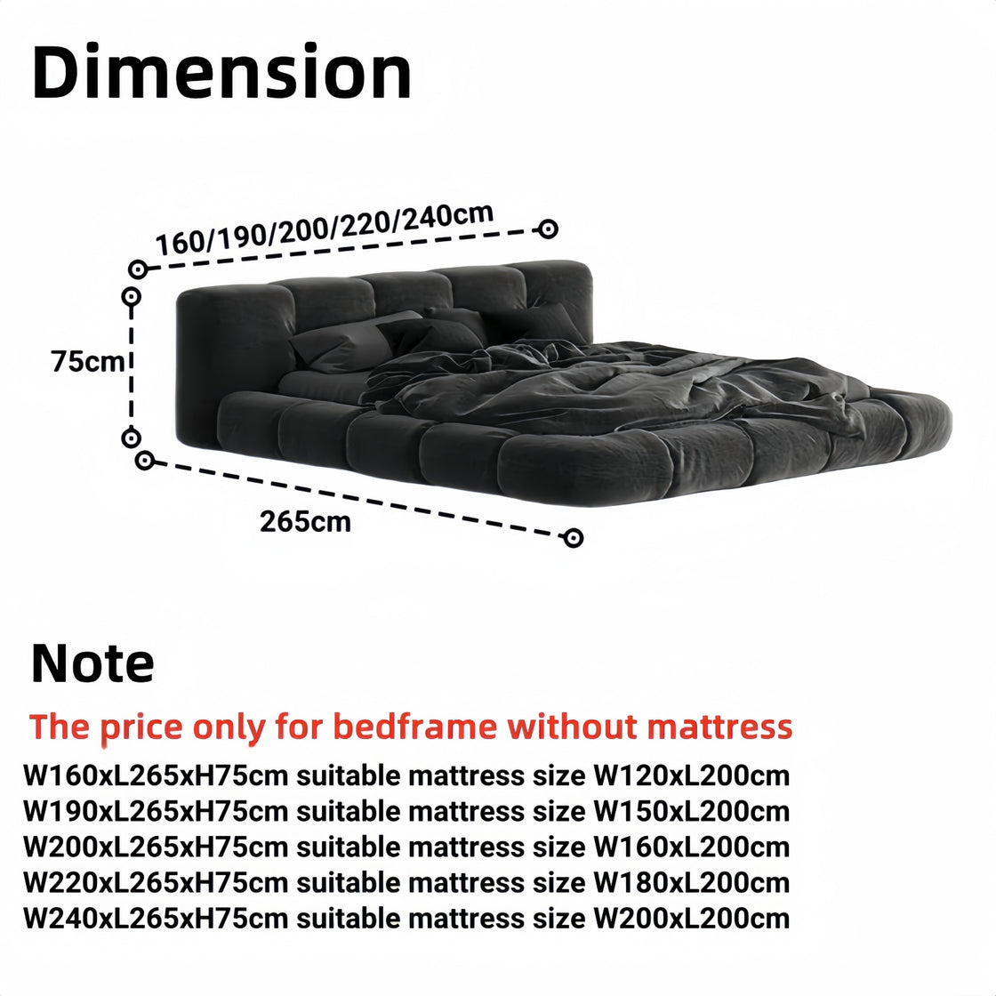 Maple Home Upholstered Bed Frame ¨C Custom Sizes & Colors, Vertical Stripes, UAE-Made