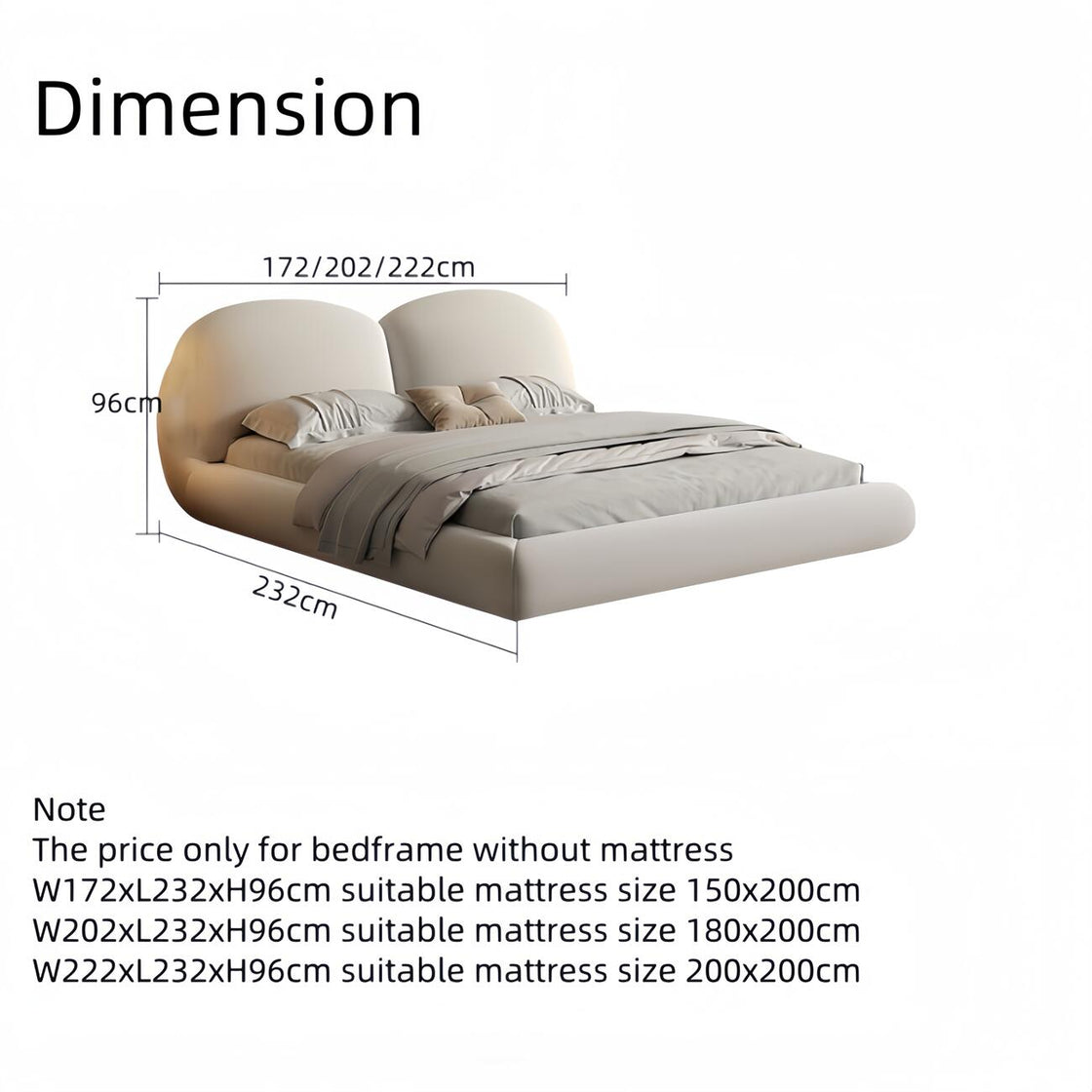 Maple Home Upholstered Bed Frame ¨C Custom Sizes & Colors, Vertical Stripes, UAE-Made