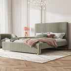 Bed Frame Velvet Fabric Platform Bed Thick Padded Headboard Premium Wooden Frame Bedroom