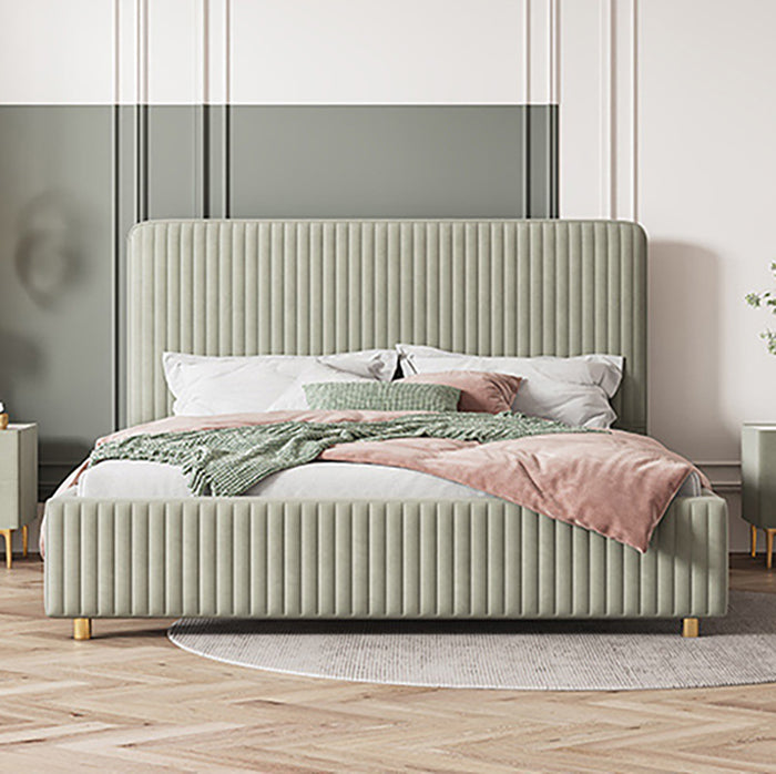 Bed Frame Velvet Fabric Platform Bed Thick Padded Headboard Premium Wooden Frame Bedroom