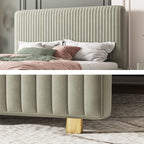 Bed Frame Velvet Fabric Platform Bed Thick Padded Headboard Premium Wooden Frame Bedroom