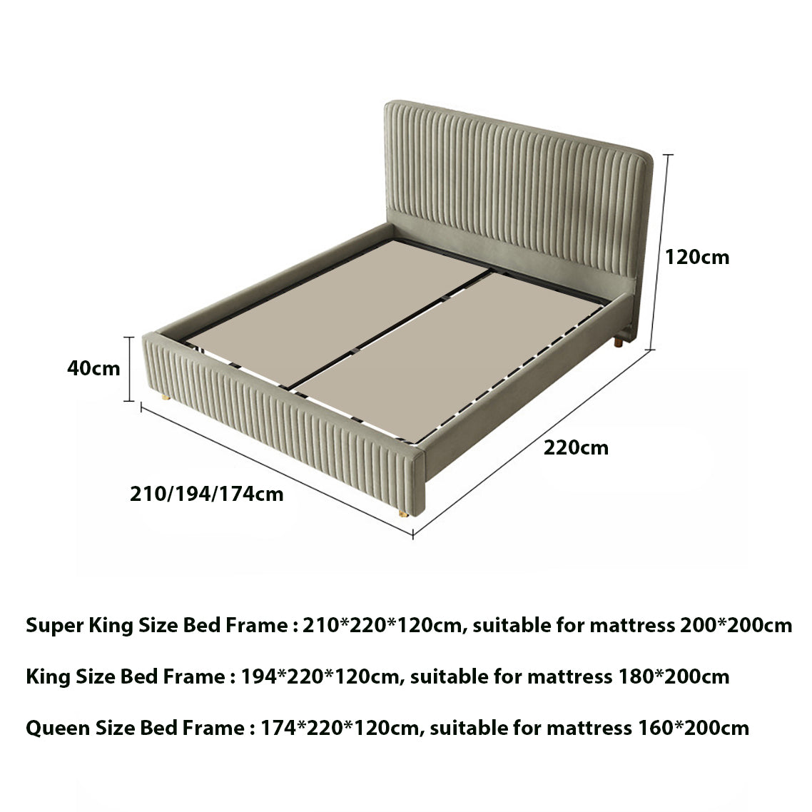 Bed Frame Velvet Fabric Platform Bed Thick Padded Headboard Premium Wooden Frame Bedroom