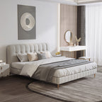 Bed Frame Velvet Fabric Platform Bed Thick Padded Headboard Premium Wooden Frame Bedroom