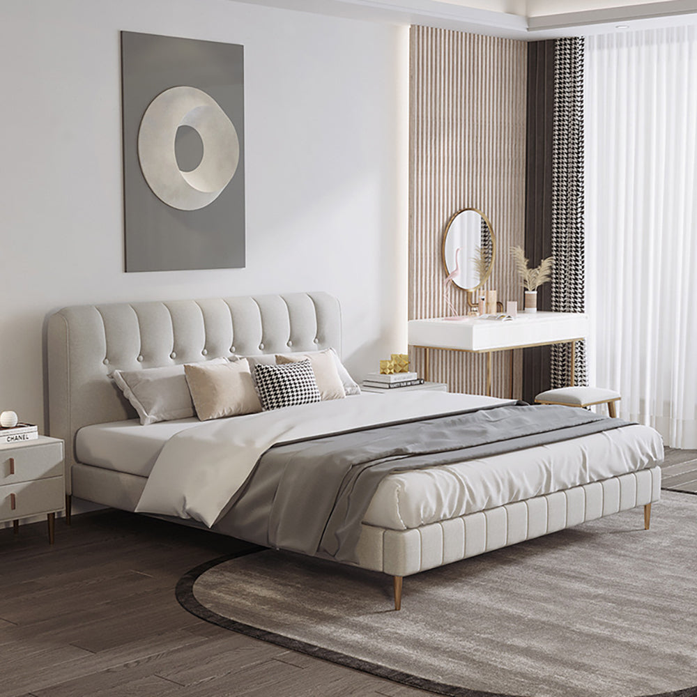 Bed Frame Velvet Fabric Platform Bed Thick Padded Headboard Premium Wooden Frame Bedroom