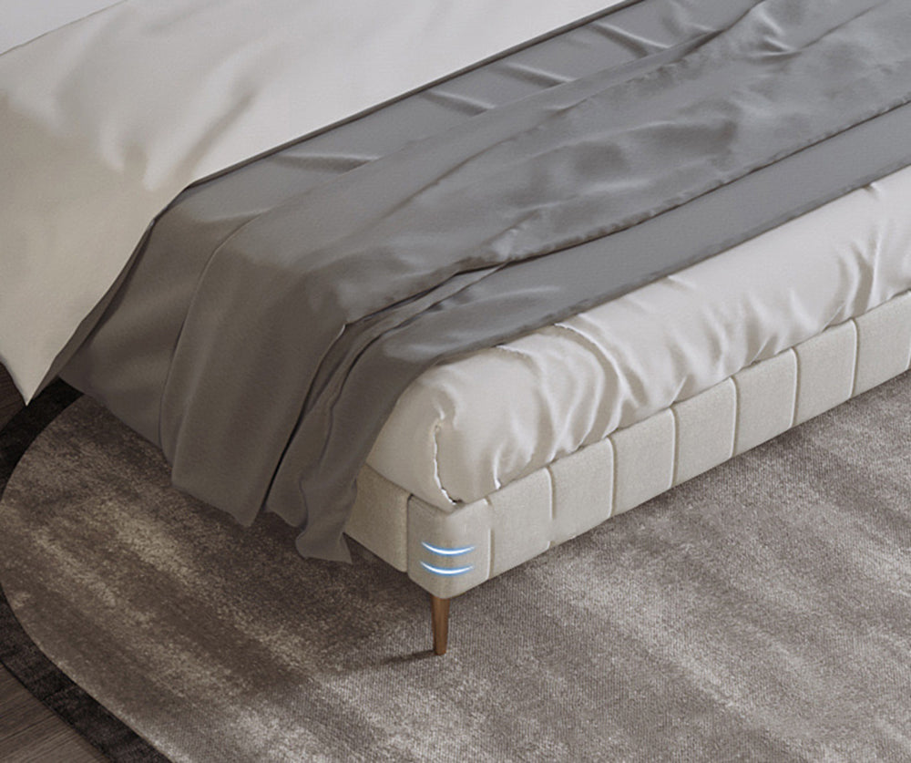 Bed Frame Velvet Fabric Platform Bed Thick Padded Headboard Premium Wooden Frame Bedroom