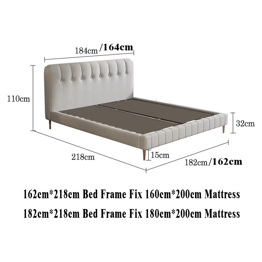 Bed Frame Velvet Fabric Platform Bed Thick Padded Headboard Premium Wooden Frame Bedroom