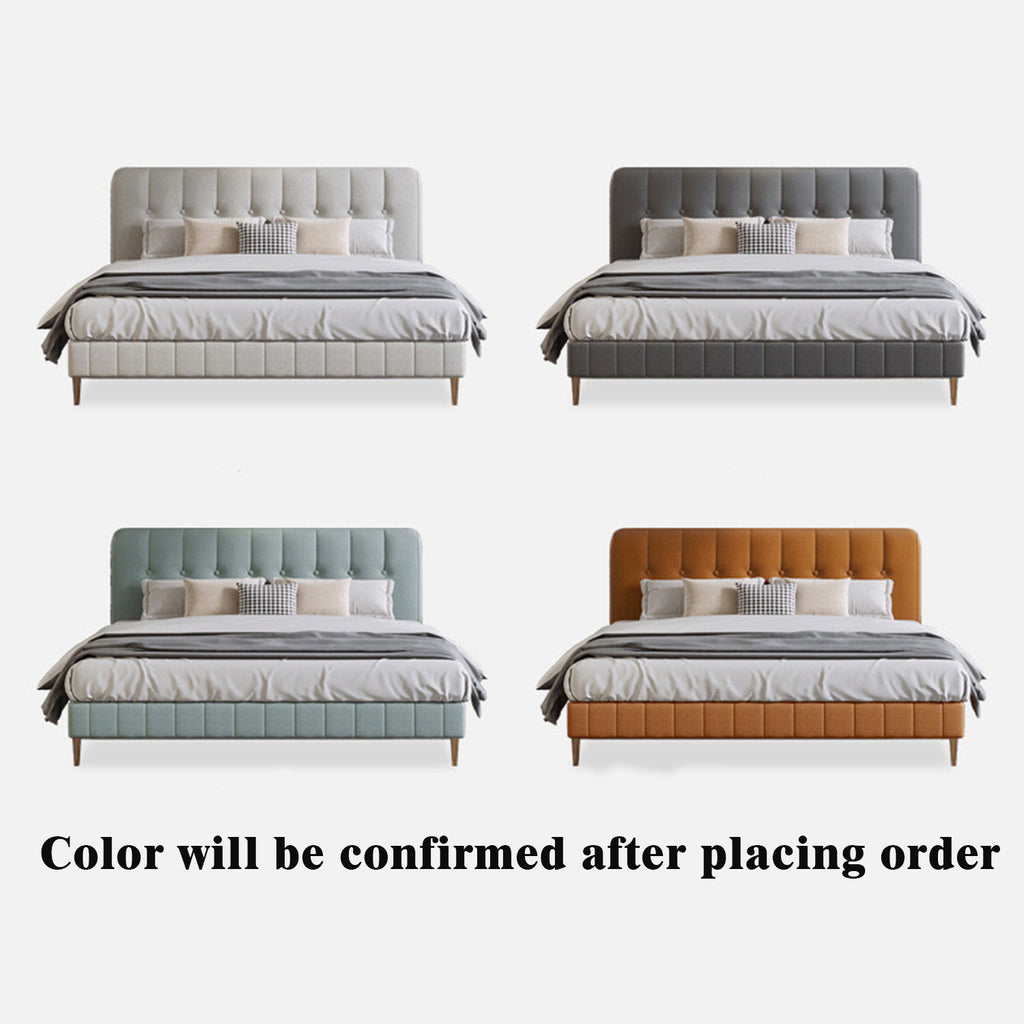 Bed Frame Velvet Fabric Platform Bed Thick Padded Headboard Premium Wooden Frame Bedroom