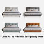Bed Frame Velvet Fabric Platform Bed Thick Padded Headboard Premium Wooden Frame Bedroom