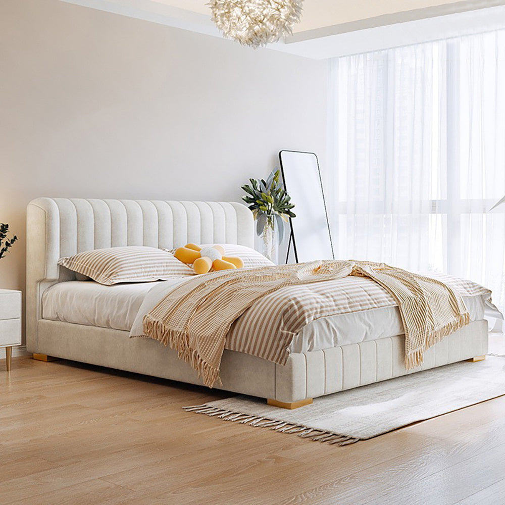 Maple Home Upholstered Bed Frame – Custom Sizes & Colors, Vertical Stripes, UAE-Made