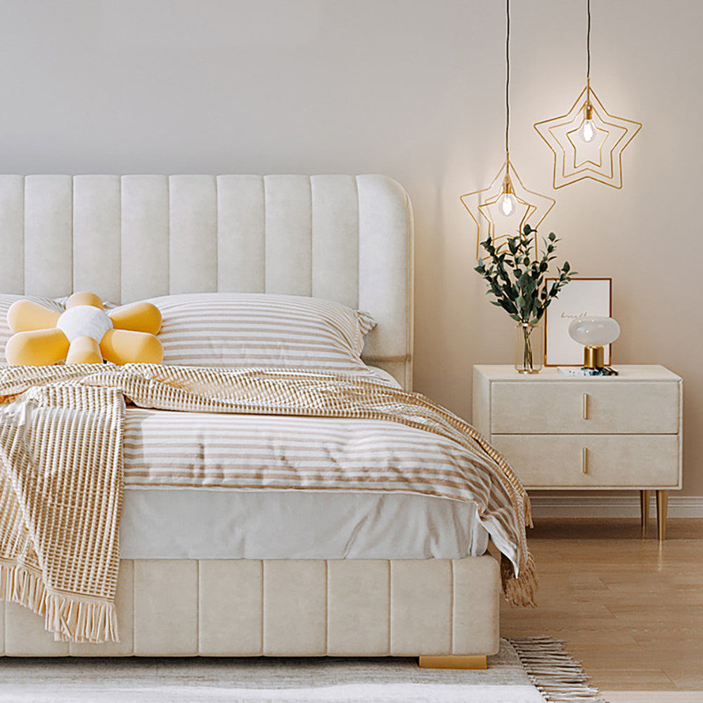 Maple Home Upholstered Bed Frame – Custom Sizes & Colors, Vertical Stripes, UAE-Made